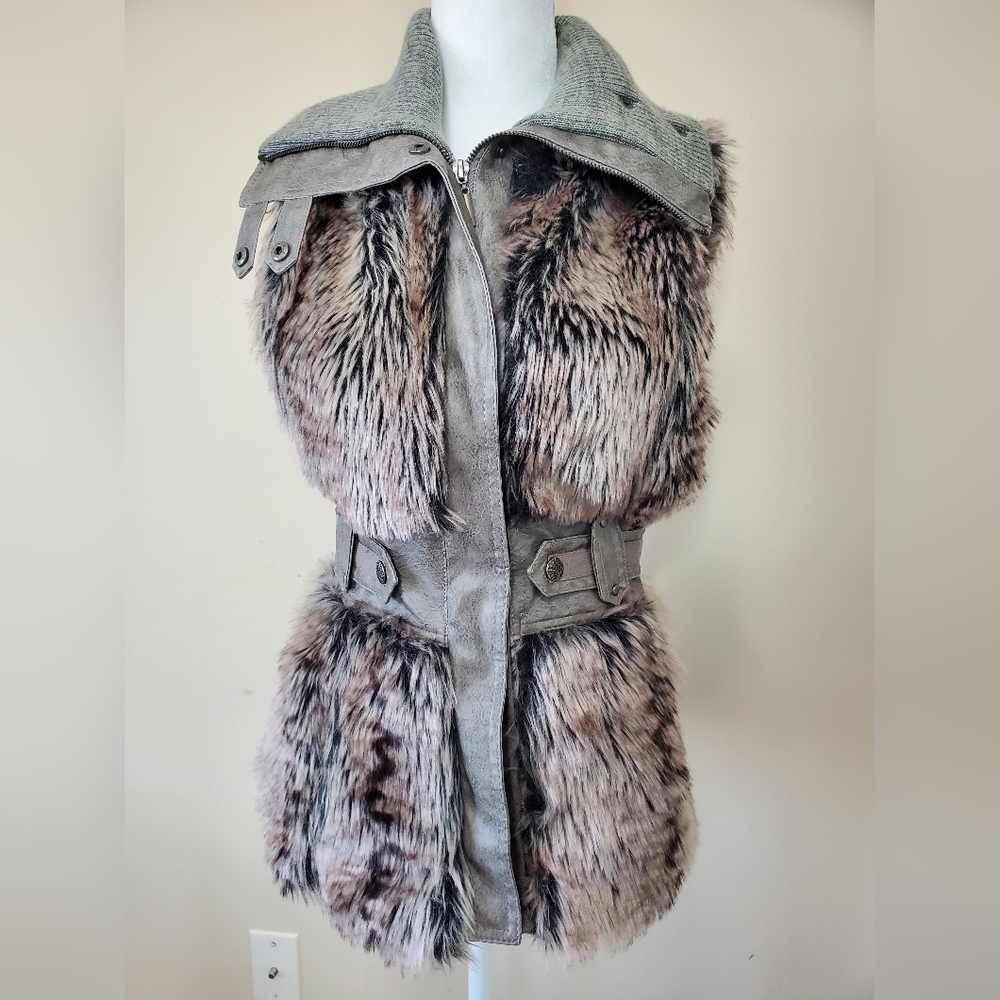 Dollhouse Faux Fur Vest in Gray and Brown